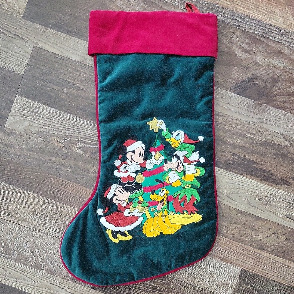 Vtg Mickey & Friends Embroidered Christmas Stocking